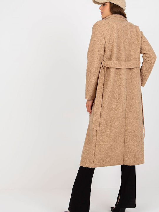 Och Bella Women's Midi Coat with Belt Beige