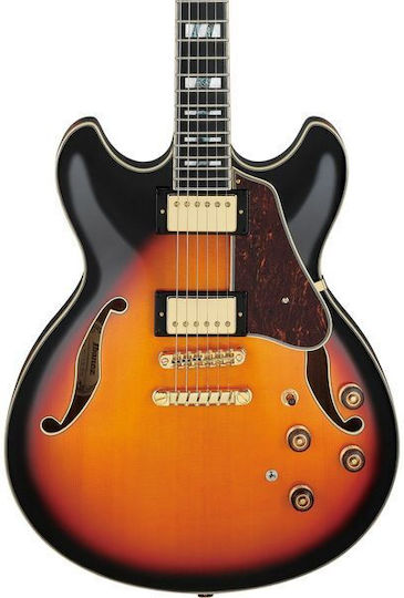 Ibanez AS113-BS Elektrische Gitarre ES mit HH Tonabnehmerkonfiguration Brown Sunburst mit Tasche