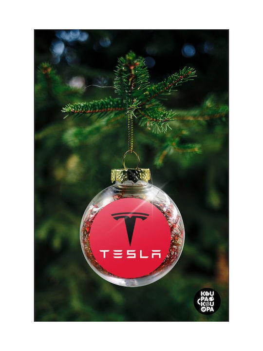 Tesla motors, Transparent Christmas tree ornament with red filling 8cm