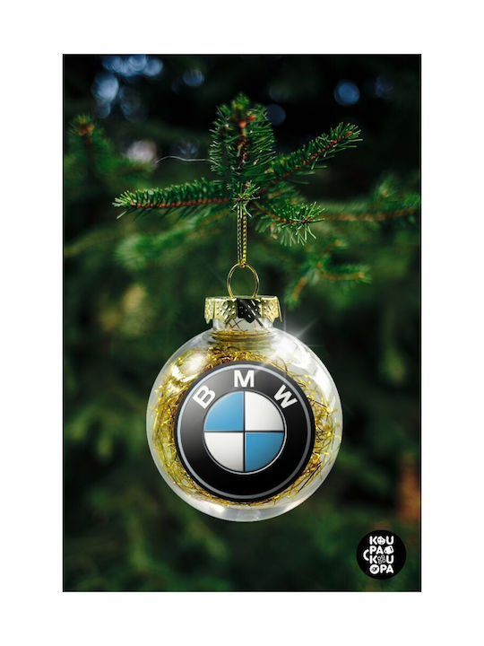 BMW, Ornament de brad de Crăciun, minge transparentă cu umplutură aurie, 8 cm