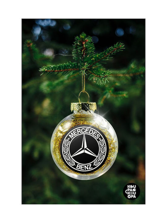 Mercedes, Ornament pentru brad de Crăciun, minge transparentă cu umplutură aurie 8cm