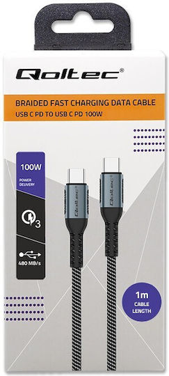 Qoltec Braided USB 2.0 Cable USB-C male - USB-C 100W Μαύρο 1m 52357