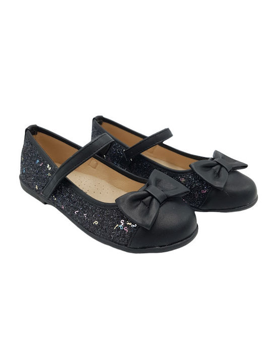 Kids Ballerinas with Hoop & Loop Closure Black