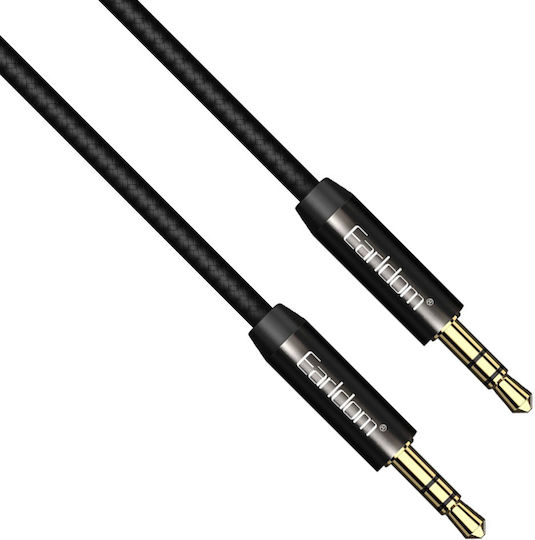 Earldom Καλώδιο Ήχου 3.5mm male - 3.5mm male Μαύρο 1m με Επίχρυσους Ακροδέκτες ET-AUX03