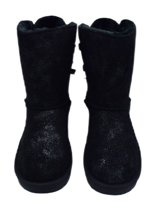 Wildleder Stiefeletten Damen mit Pelz Schwarz