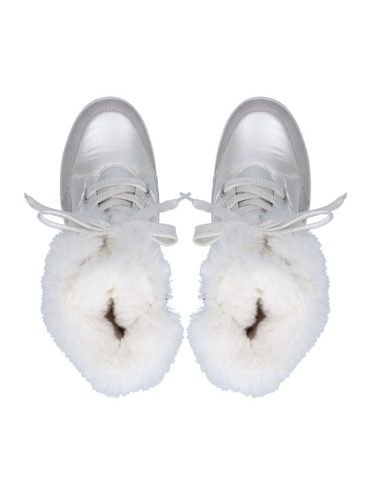 Snow Boots with Laces / Zipper & Fur Pearl