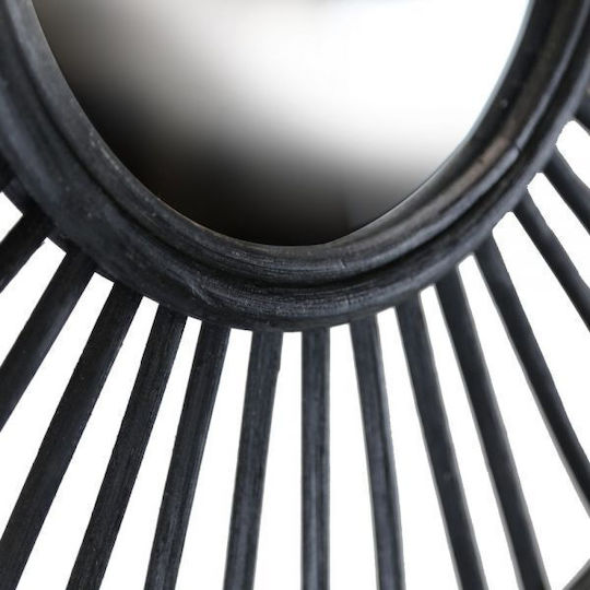 Synchronia Καθρέπτης Τοίχου με Μαύρο Rattan Πλαίσιο Διαμέτρου 70cm