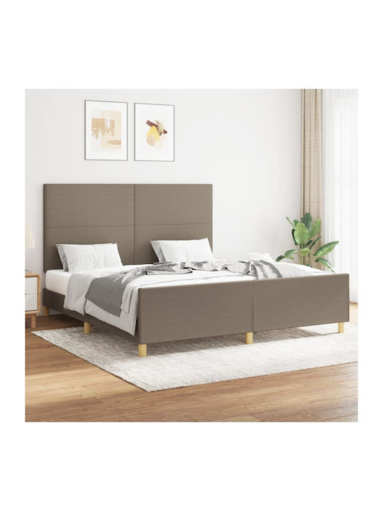 King Size Bed Padded with Fabric with Slats Taupe 180x200cm