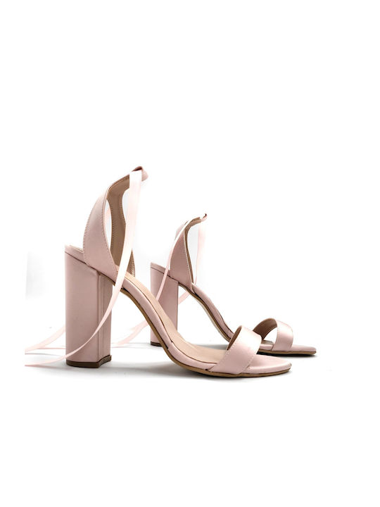 Shoelover γυναικείο σατέν lace up πέδιλo nude