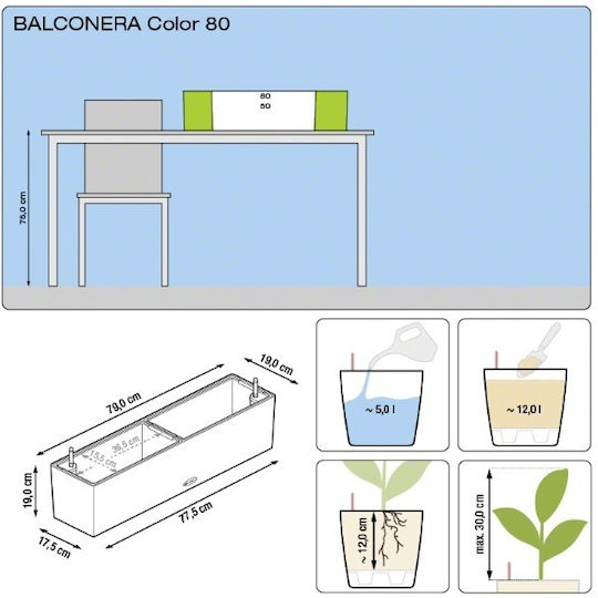 Lechuza Balconera Slate Αυτοποτιζόμενη Ζαρντινιέρα Πλαστική Μαύρη 79x19x19εκ.