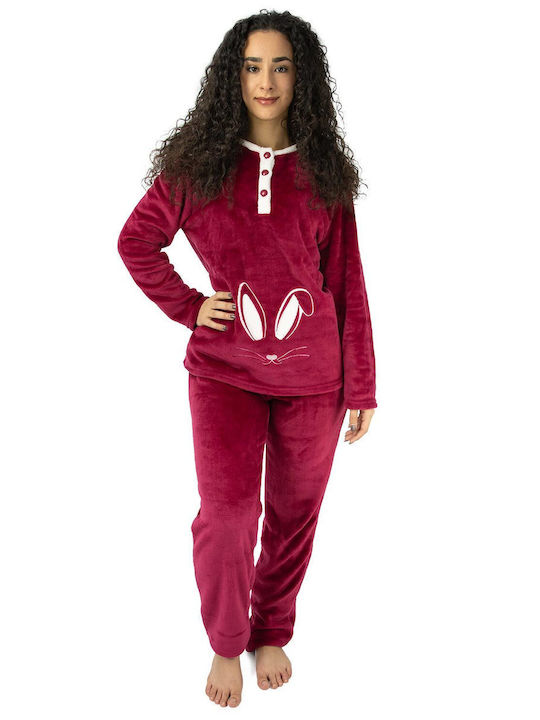Lydia Creations De iarnă Set Pijamale pentru Femei Catifea Burgundy