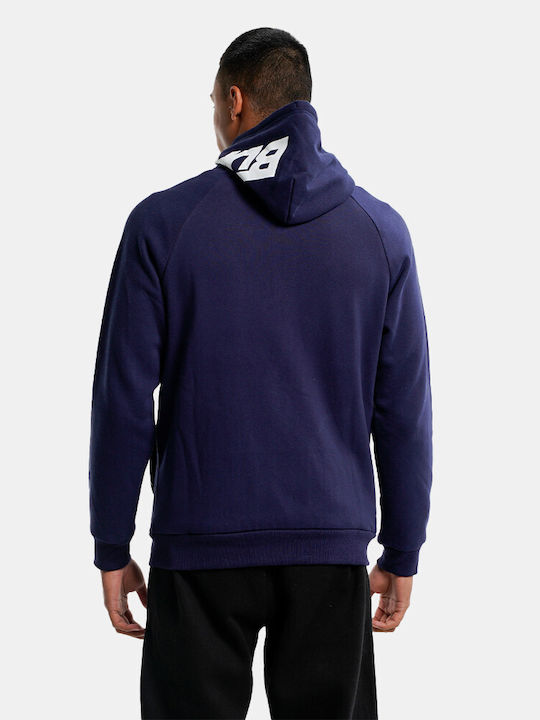 Body Action Men's Sweatshirt Jacket with Hood and Pockets Navy Blue