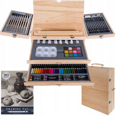 Colouring Set in Case Wooden σε Καφέ Χρώμα 35x26.5cm 83pcs