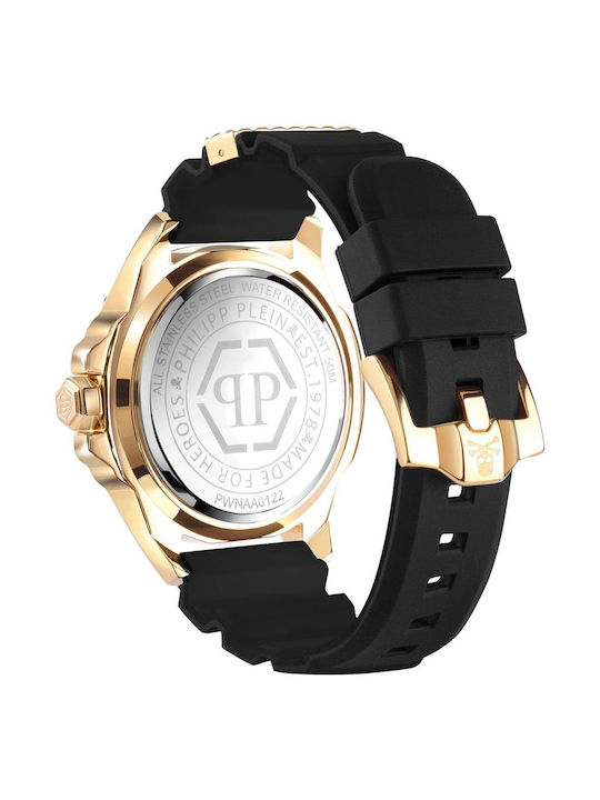 Philipp Plein The Skull Ceas Baterie cu Negru Brățară din cauciuc