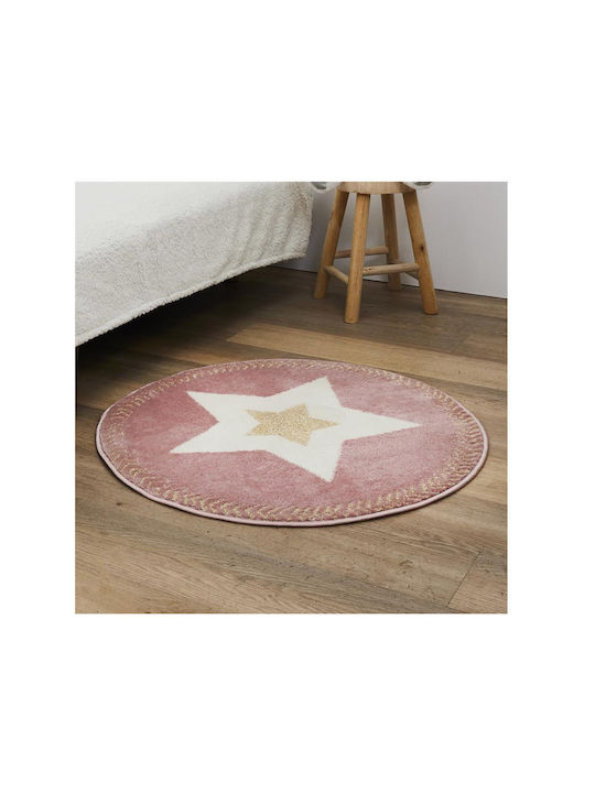 The Home Deco Factory Kinder Teppich Sterne Rosa Rund mit Durchmesser 80cm Dicke 2mm