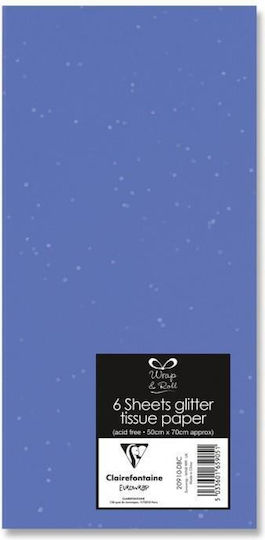 Clairefontaine Χαρτί Αφής/Μεταξόχαρτο Glitter Μπλε 6 Φύλλα 50x70εκ.