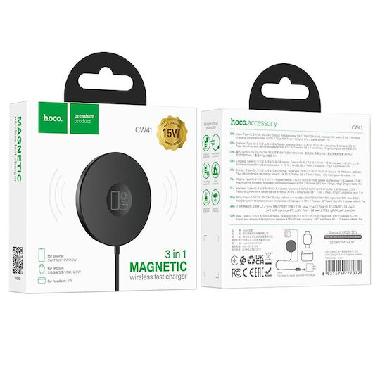 Hoco Kabelloses Ladegerät (Qi Pad) 15W Stromlieferung Schwarzs (CW41)