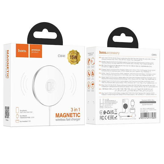 Hoco Ασύρματος Φορτιστής (Qi Pad) 15W Power Delivery Λευκός (CW41)