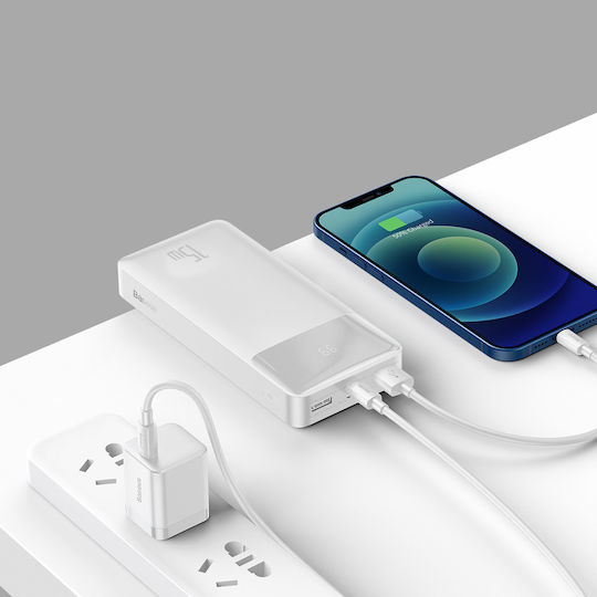 Baseus Bipow Overseas Edition Power Bank 20000mAh 15W cu 2 Porturi USB-A și Port USB-C Alb