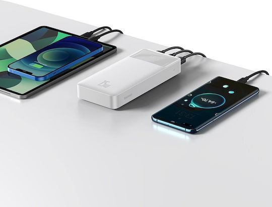 Baseus Bipow Overseas Edition Power Bank 20000mAh 15W cu 2 Porturi USB-A și Port USB-C Alb