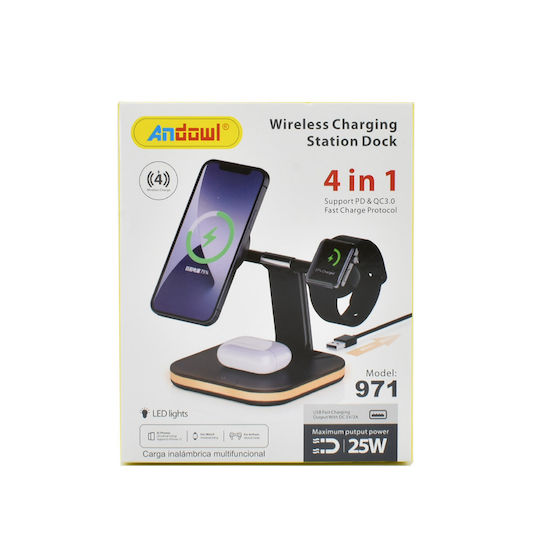 Andowl Ασύρματος Φορτιστής (Qi Pad) 25W Power Delivery / Quick Charge 3.0 Μαύρος