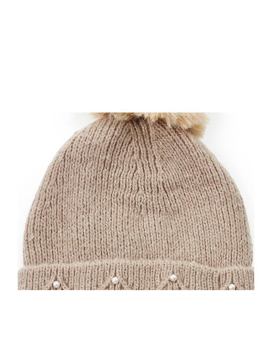 Verde Pom Pom Beanie Frauen Beanie mit Strickmuster in Beige Farbe