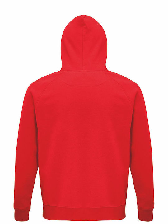 Hoodie Unisex, Organic " The Cold Needs A BUTTON, Not Hugs ", Red