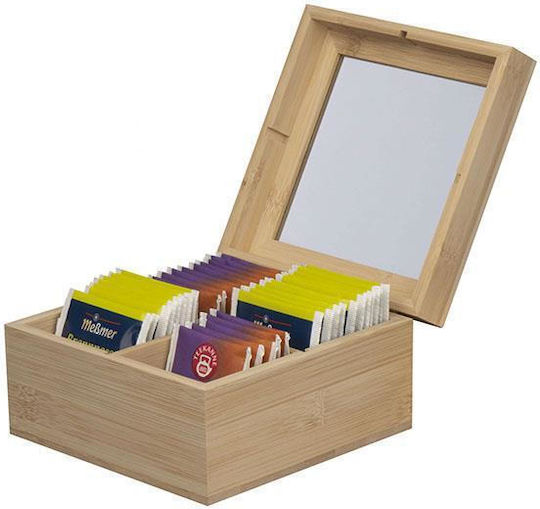 Macma Werbeatrikel Box für Tee mit Deckel Hölzernes Beige 15x15x8.4cm 21123