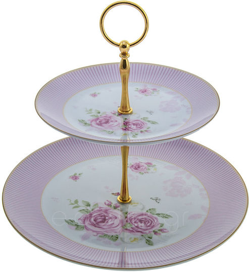 English Floral Flowers Етажерка 2 нива от Порцелан Розов Ø27xY24см 1бр