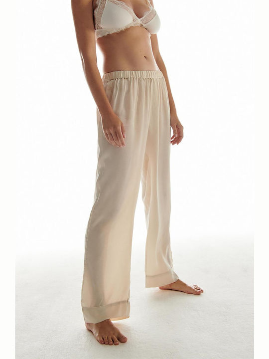 Love Stories γυναικείο παντελόνι πιτζάμας μονόχρωμο με ελαστική μέση Oversized Fit "Weekend" - L2284152180 - Λευκό