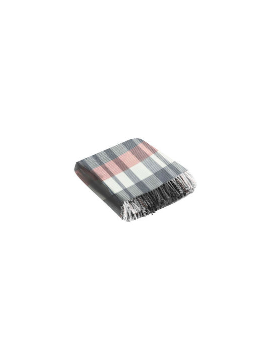 TnS Fleece Blanket Sofa with Fringes 130x170cm Red / White / Gray