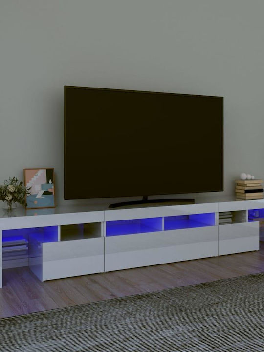 Particle Board TV Furniture with LED Lighting Γυαλιστερό Λευκό L230xW36.5xH40cm