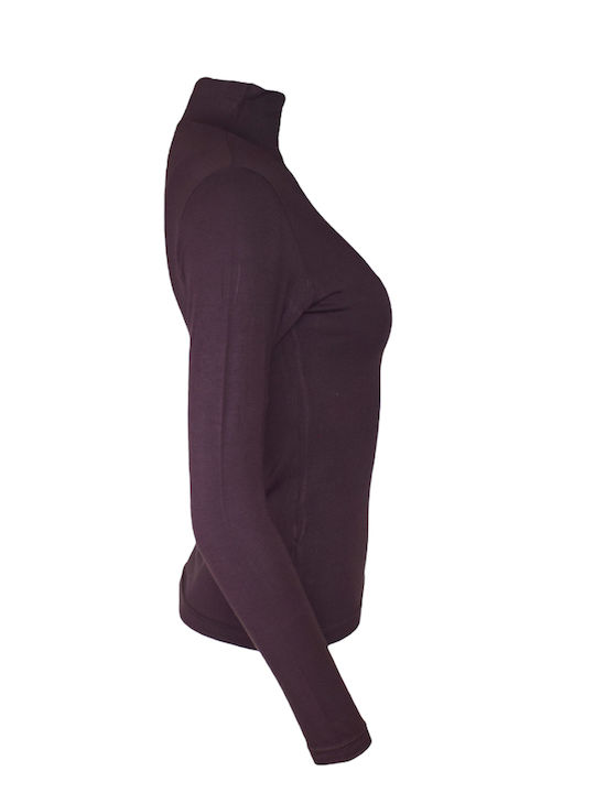 Women's Long Sleeve Turtleneck T-Shirt Brown