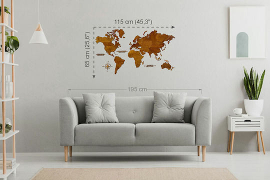 Wall Decor World Map Handmade Wooden 115x65cm