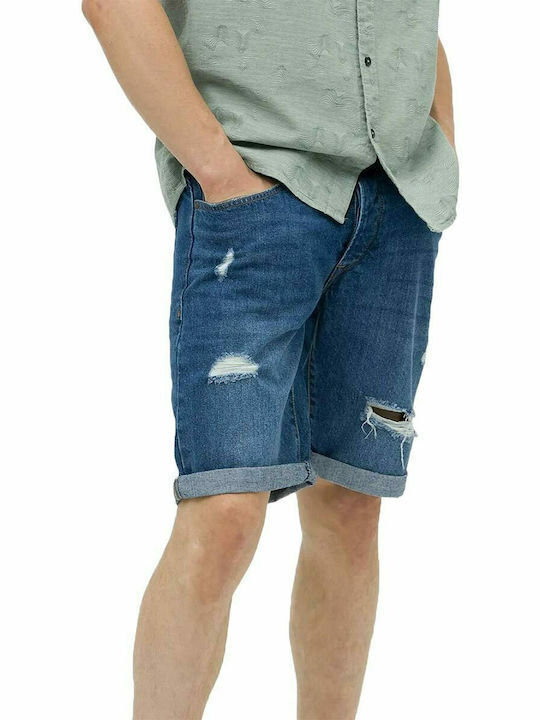 TIFFOSI JEAN SHORTS SLIM FIT ELASTICATED BLUE DARK WITH WEAR