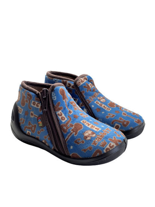 BOPY AROZIP BLEU - Children's Slipper with Leather Anatomical Mat blue