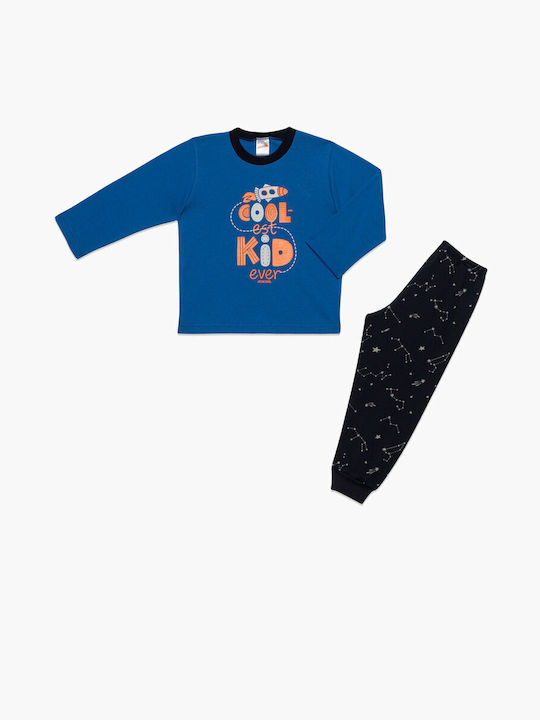 Minerva Set Top & Bottom Kids Winter Cotton Pyjamas Blue