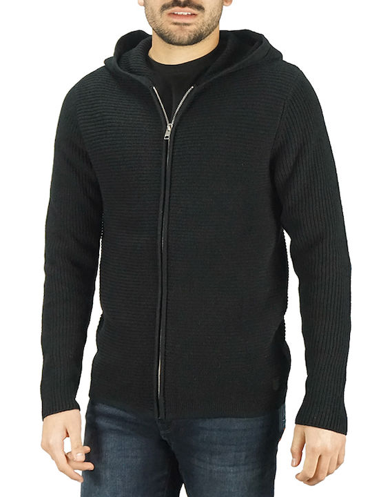 Jack & Jones Men's Knitted Hooded Cardigan with Zipper Black