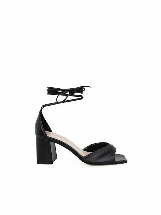 Fardoulis X Leather Women's Sandals with Chunky Medium Heel In Black Colour