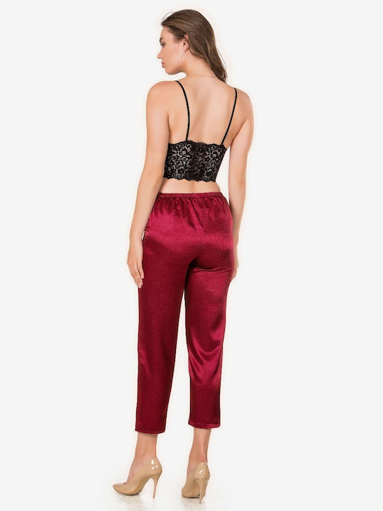 Moongirl Summer Women's Pyjama Set Satin Burgundy Evita