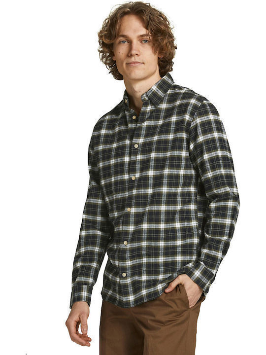 Double Men's Shirt Long Sleeve Flannel Checked Black