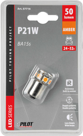 Lampa Lamps Car BA15S / P21W Canbus LED Orange 24-32V 1pcs