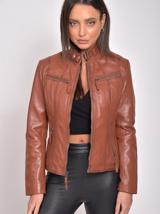 NEPHELE SCHAF COGNAC - Authentische Damen Cognac Lederjacke