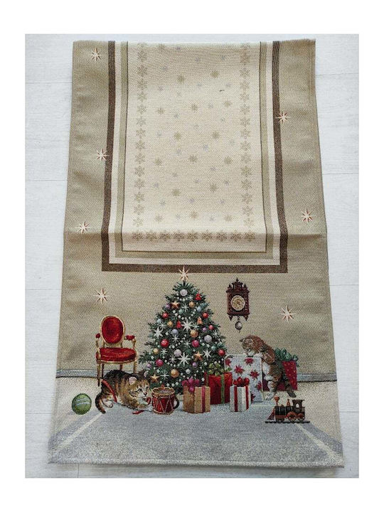 Vassiliadis Bros Joy Gold 996 Christmas Tablecloth Runner Fabric Beige L140xW47cm 1pcs