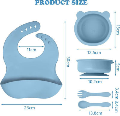 Feeding Set Αρκούδος made of Silicone with Non-Slip Base Light Blue 4pcs