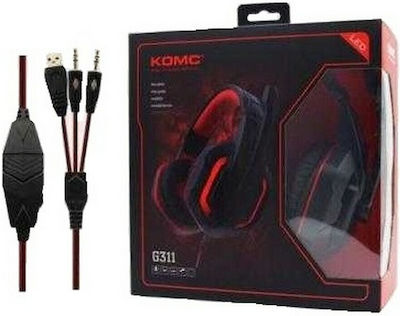 Komc G311 Over Ear Gaming Headset with Connection 2x3.5mm / USB Black/Red