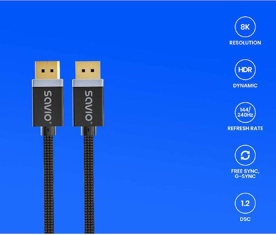 Savio Кабел DisplayPort мъжки - DisplayPort мъжки 1м Черно (CL-165)