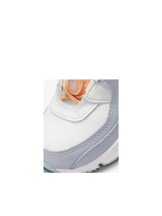 Air Max 90 Kids Sneakers with Laces White / Peach Cream / Wolf Grey / Glacier Blue