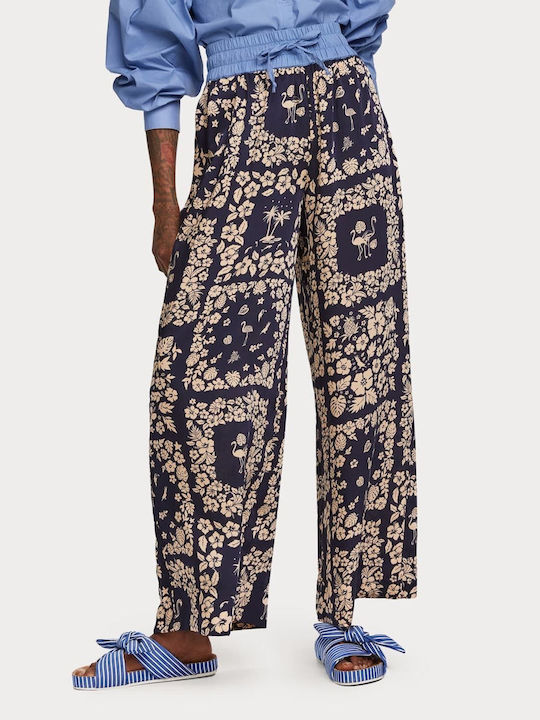 SCOTCH & SODA PRINTED WIDE LEG PANTS BLUE