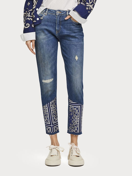 SCOTCH & SODA CROPPED PETIT AMI SLIM BOYFRIEND FIT JEANS BLUE